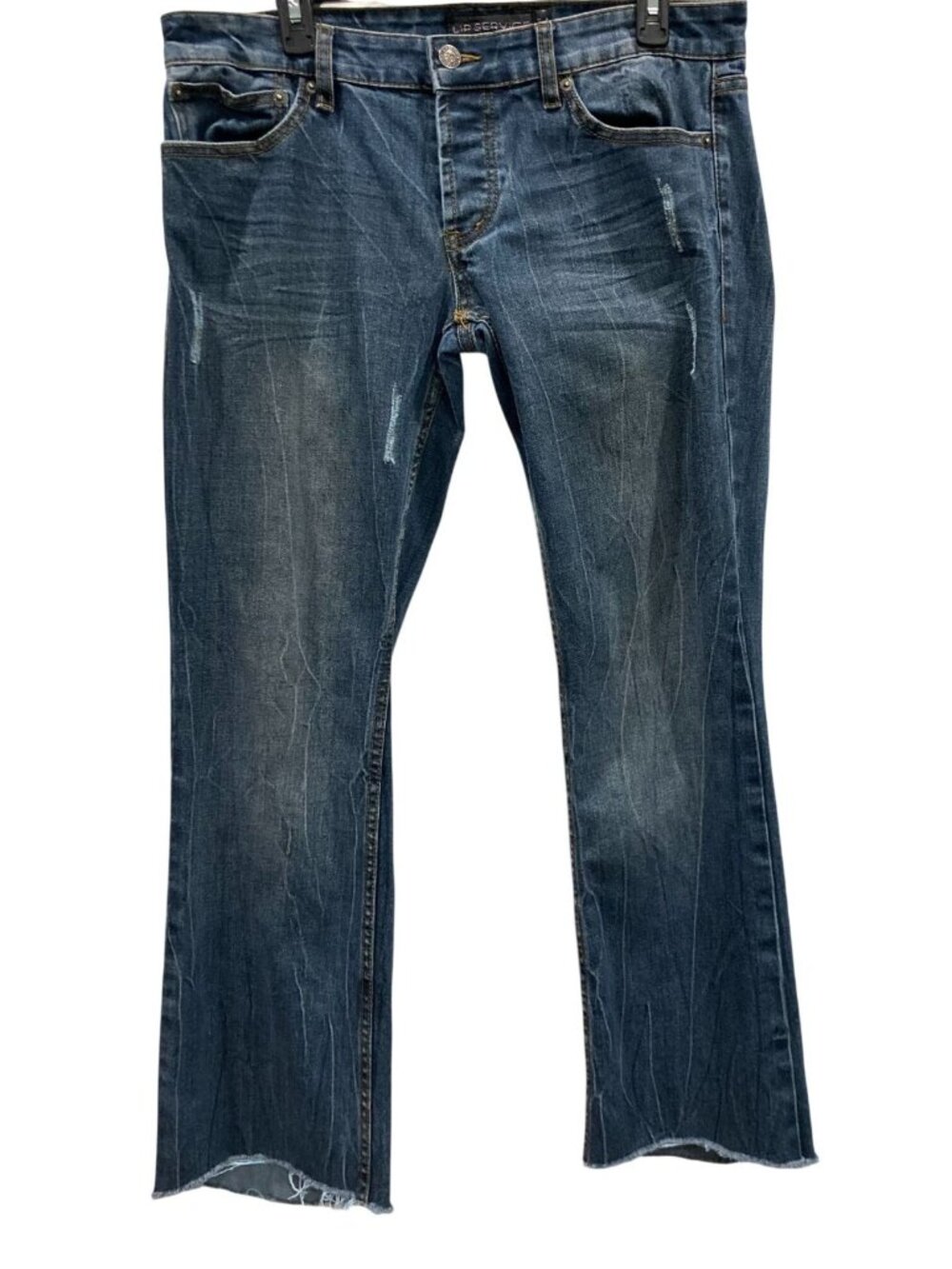 Lip Service Rocker Jeans 34 Low Rise Distressed Frayed Straight Edgy Streetwear